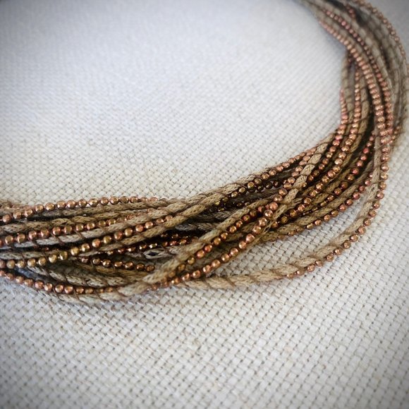 Copper Beads and Leather Cord Multi-strand Choker Necklace - Picture 2 of 5